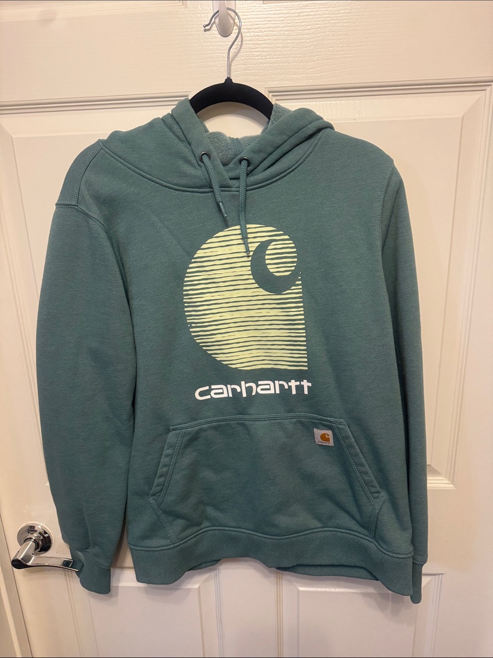 Carhartt Women’s Teal Crewneck Hoodie with Light Yellow Logo